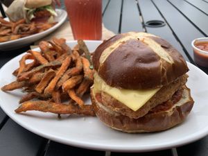 Chick’n Parm Sandwich with Sweet Potato Fries   at Native Foods in Lone Tree