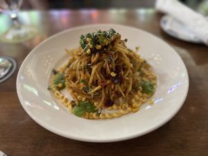 Sure I’m Frittered- Broccoli and corn fritter with a sweetcorn puree and fire roasted pepper  at Raglan Road in Lake Buena Vista
