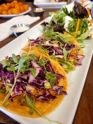 Vegetarian Jackfruit Tacos with side salad. at The Craft House in Clovis