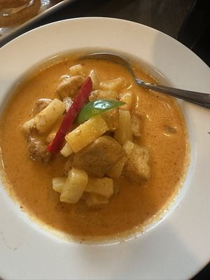 Pineapple curry with tofu (comes with jasmine rice on the side)  at Estes Thai in Estes Park