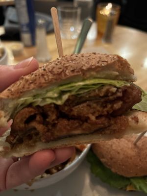 Mushroom burger.  Very good but a bit sweet, the vegantor was better!  at Chez Victor - St Jean in Quebec