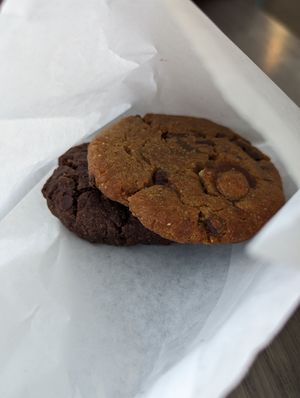Chocolate coconut(dark) and chocolate chip peanut butter pretzel cookies at Florish in Tampa