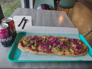 Build your own, pickled cabbage, pesto drizzle, pineapple, artichoke, mushroom, pepperoni. at Florish in Tampa