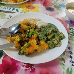 Mixed vegetables, gnocchi, vegan mayo, bean soup at Klub Makrovega in Rijeka