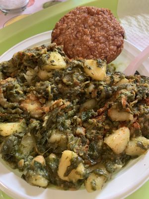Potato (& kale?) with barley fritter at Klub Makrovega in Rijeka