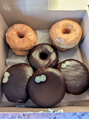 Glazed, chocolate, and Bavarian cream at Voodoo Doughnut - Broadway in Denver