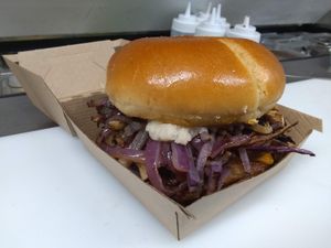 Ranger (sauteed mushrooms, grilled onions, horseradish, lettuce and mayo) at It's Food in Fort Worth