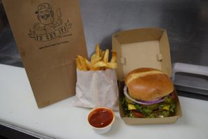 Classic burger (w. Beyond Meat & Daiya Am. cheese) & fries at It's Food in Fort Worth