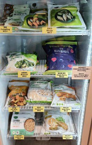 frozen food: vegetables, falafel, plant-based meat at Shop Right in Seoul
