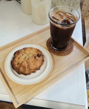 giant cookie and iced Americano at Shop Right in Seoul