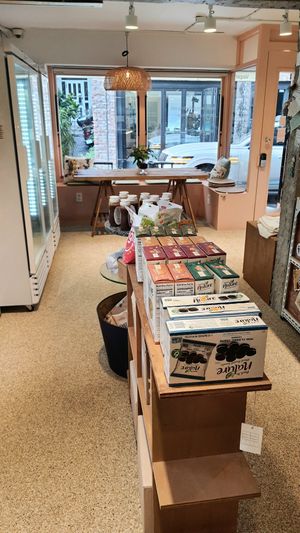 interior of location, view towards entrance & seating area at Shop Right in Seoul
