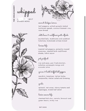 Custom dinner menu prepared for family vacation   at Whipped  in Nassau