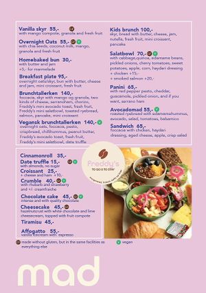 Current menu at Freddy's Cafe in Kolding