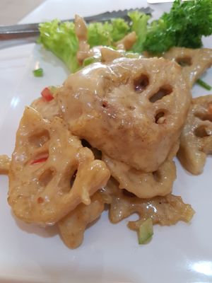 Deep fried lotus root. Pretty good too. at Mei Lin Vegetarian in Malacca