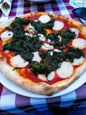 Good vegan Pizza with Mozerella at Höfler's 5 in Bad Toelz