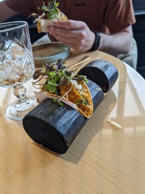 Corn taco in tray at Zalmhuis in Capelle Aan Den Ijssel