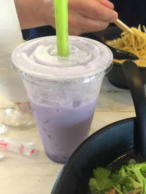 Taro Boba made vegan with coconut milk. They also have soy milk. Very delicious. at U Ramen in Oxnard