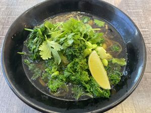 Garden ramen substituted with Kale noodles!  at U Ramen in Oxnard