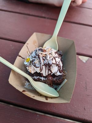 Black bean brownie with oat ice cream at The Groovy Floret in Portland