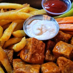 Seitan wings with BBQ sauce at Granada Vegan Kitchen in Ensenada
