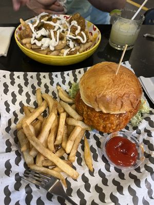 Buffalo portobello burger 🍔 😋   at Granada Vegan Kitchen in Ensenada
