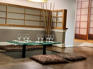 fun seating in the back of the restaurant.  at Roots in Louisville