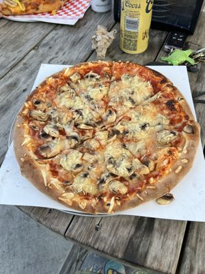 Vegan pizza with an amazing view of the lake!  at Tawas Bay Pizza Company in Tawas City