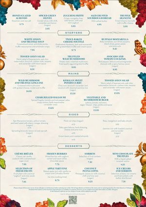 Menu at The Ivy in Manchester