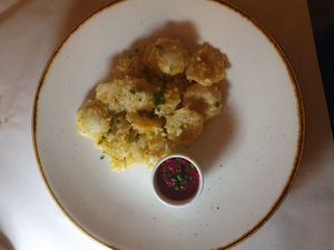 Vegan pelmeni with leek and courgette at The Sparrows in Manchester