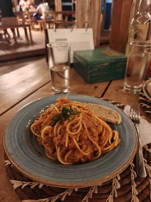 Veg bolognese, so yum! at Dos Aguas Lodge in Rincon Del Mar