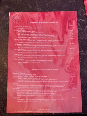 The main menu 22/10/22  at The Little Bakery in South Queensferry