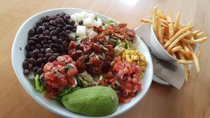 Salad with fries at Native Foods - The Loop in Chicago