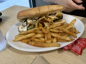 Meatball sub with fries   at Native Foods - The Loop in Chicago