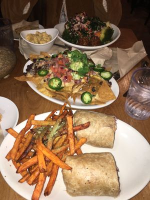crunch wrap, nachos, meatbal salad, side mac at Native Foods - The Loop in Chicago
