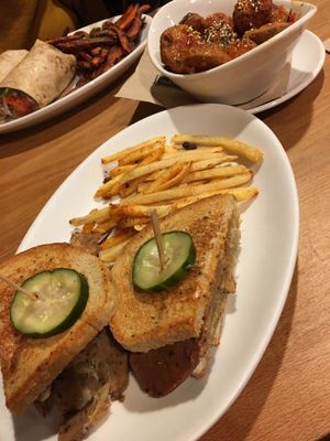 Reuben, Thai Chili Brussels Sprouts and a Falafel wrap at Native Foods - The Loop in Chicago