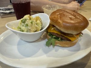 Hyde Park Burger with Dill Potato Salad  at Native Foods - The Loop in Chicago