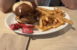 BBQ brisket burger with side fries   at Native Foods - The Loop in Chicago