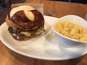 Brisket burger with Mac and cheese  at Native Foods - The Loop in Chicago