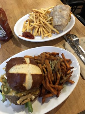 Seitan burger  and cauliflower wrap at Native Foods - The Loop in Chicago
