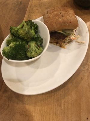 Real Hot Nashville Combo with Lemon Grass Broccoli  at Native Foods - The Loop in Chicago