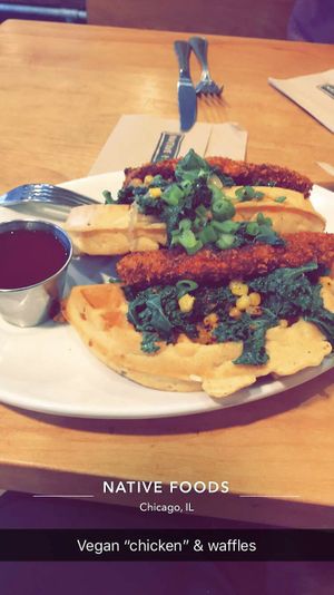 Chicken n waffles at Native Foods - The Loop in Chicago