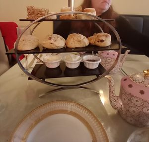 Assorted vegan scones, plain and raisin, vegan flapjacks(oat cakes), vegan Victoria sponge, vegan lemon drizzle cakes, vegan clotted cream, vegan butter and strawberry preserves. at Shelly's Tea Rooms in Plymouth