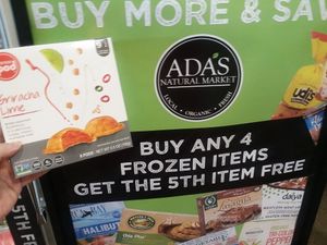 Vegan hummus appetizers in frozen section at Ada's Natural Market & Cafe in Fort Myers