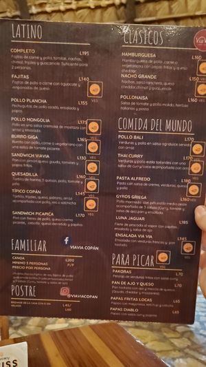 Updated menu. at ViaVia in Copan Ruinas