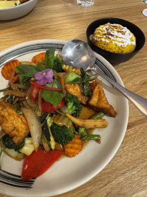 Gra Prao with coconut saffron rice   at Spice Market in Fremantle