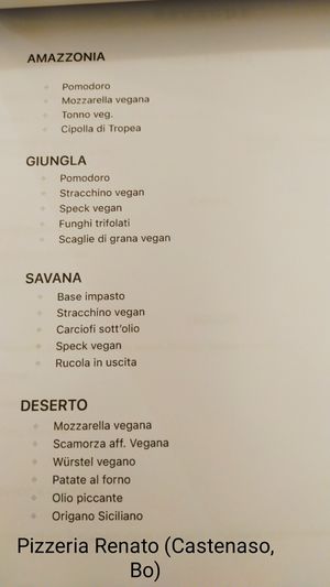 Menù pizze vegan at Renato Pizza e Natura in Castenaso