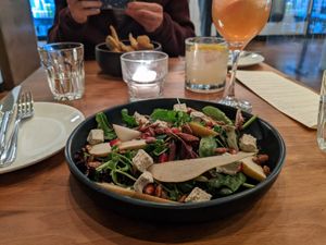 Pear salad appetizer at Osteria Du in Toronto