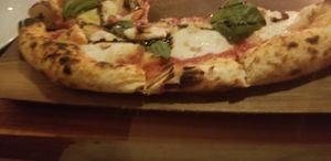 Mediterranean pizza- excuse the missing pieces at Osteria Du in Toronto