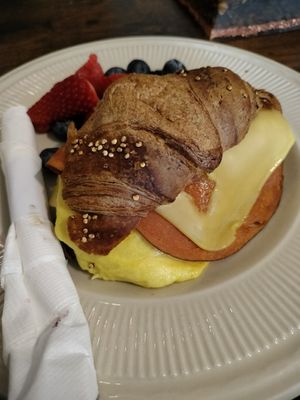Vegan breakfast sandwich with tofurkey at The Sacred Bean in Pueblo