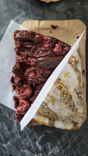 Chocolate Cherry and Poppey Seed Cake (takeaway) at Cafe Bellevue in Darmstadt